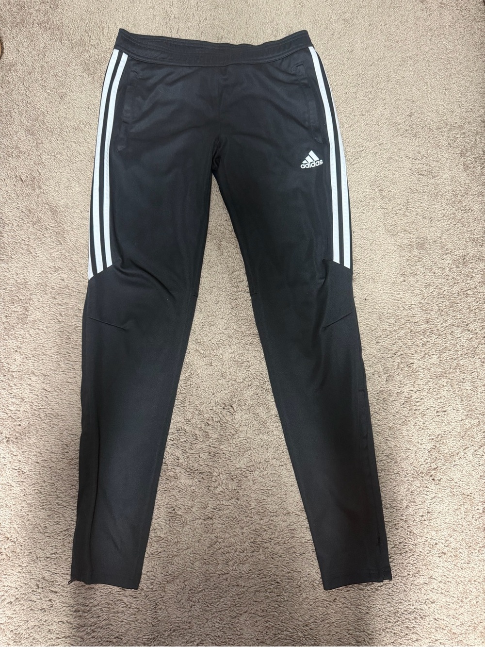 adidas Black Jogger Sweatpants with White Three-Stripe Detailing